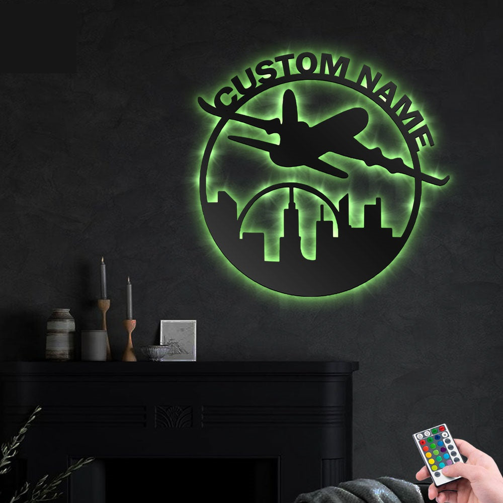 Airplane On The Sky Personalized - Led Light Metal - Owls Matrix LTD