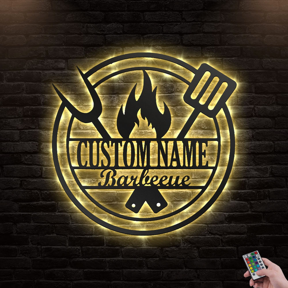 12"x12" BBQ Fire So Cool Personalized - Led Light Metal - Owls Matrix LTD