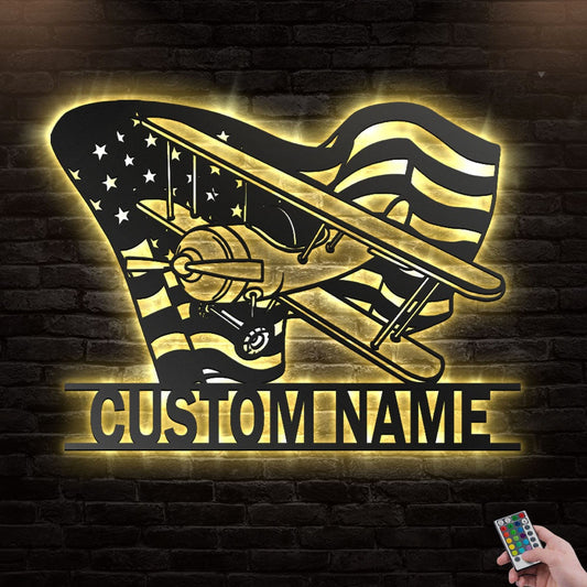 12"x12" Airplane American Proud To So Cool Personalized - Led Light Metal - Owls Matrix LTD