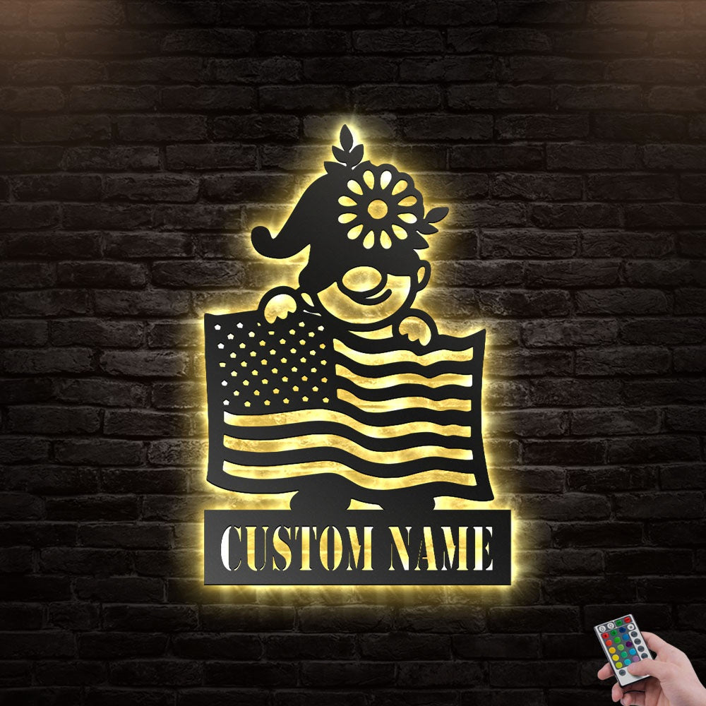 12"x12" Gnome American Floral So Cool Personalized - Led Light Metal - Owls Matrix LTD