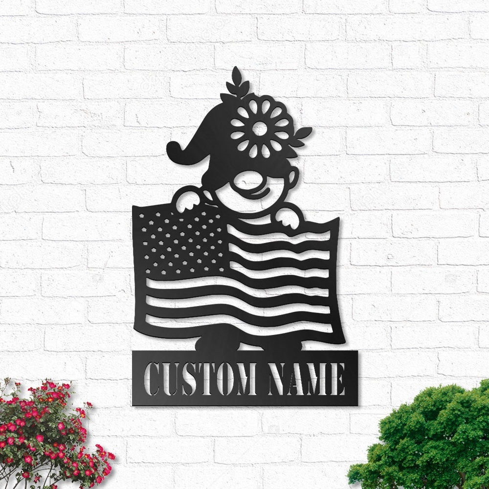 Gnome American Floral So Cool Personalized - Led Light Metal - Owls Matrix LTD