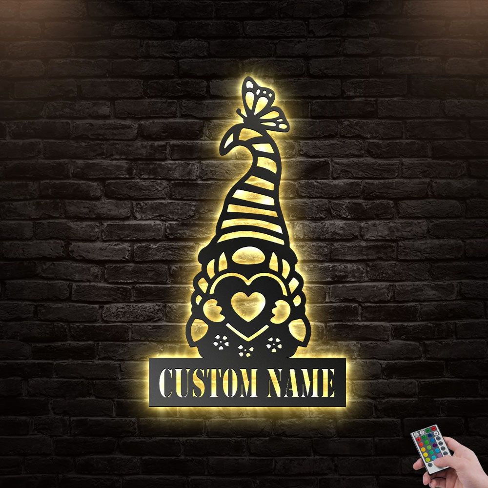 12"x12" Gnome American Hold Heart Personalized - Led Light Metal - Owls Matrix LTD