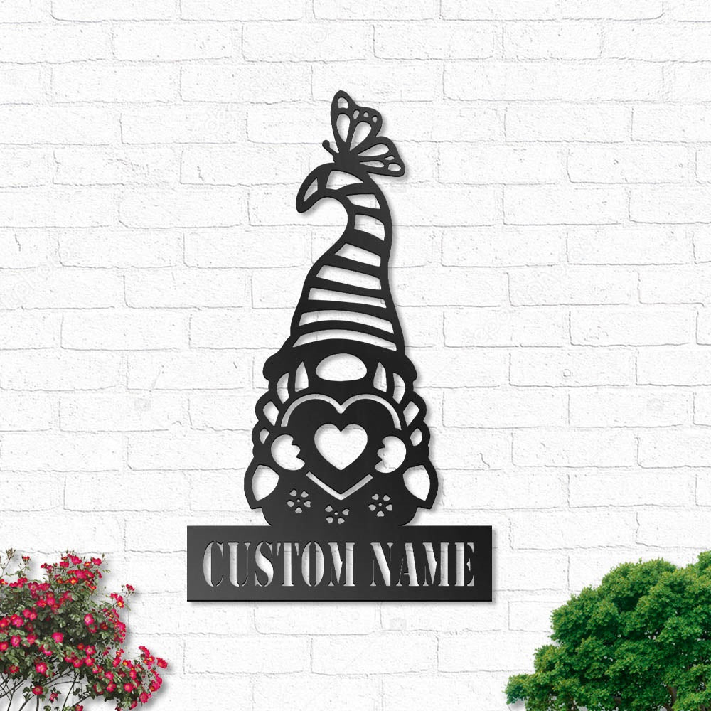 Gnome American Hold Heart Personalized - Led Light Metal - Owls Matrix LTD