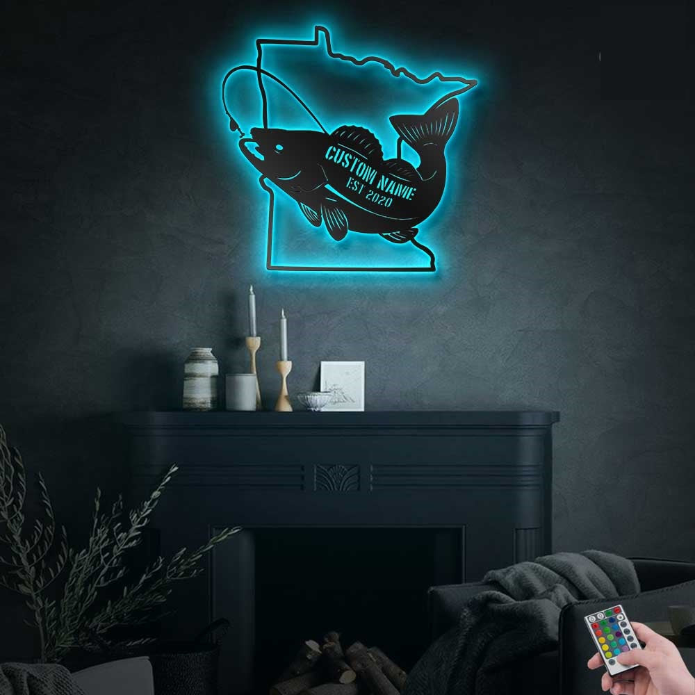 Fishing Bass Fishing Minnesota Sate Personalized - Led Light Metal - Owls Matrix LTD