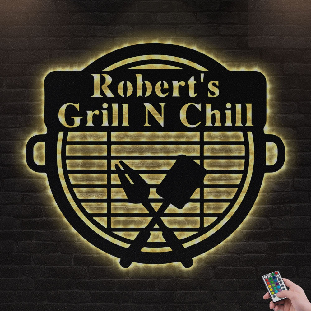 BBQ Grilling N Chilling Personalized - Led Light Metal - Owls Matrix LTD