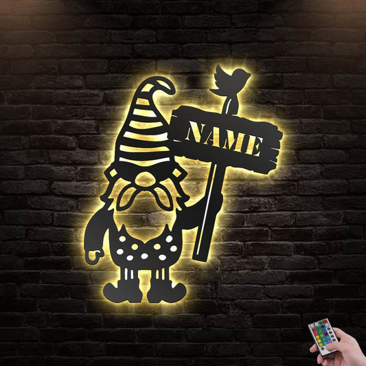 12"x12" Gnome Bee Gnome Honey Personalized - Led Light Metal - Owls Matrix LTD