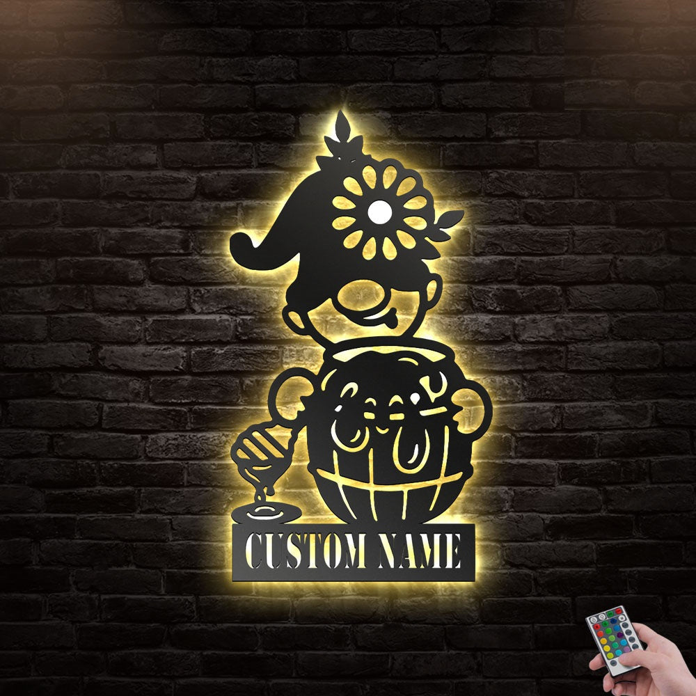12"x12" Gnome Bee Gnome Honey Personalized - Led Light Metal - Owls Matrix LTD