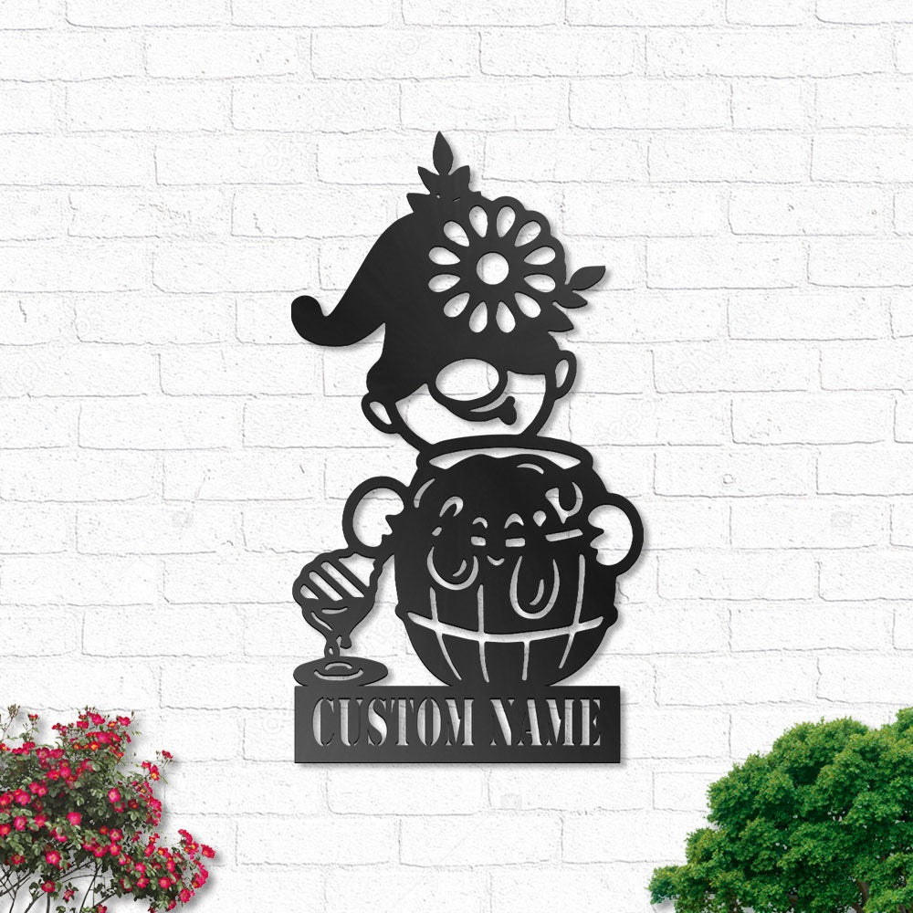 Gnome Bee Gnome Honey Personalized - Led Light Metal - Owls Matrix LTD