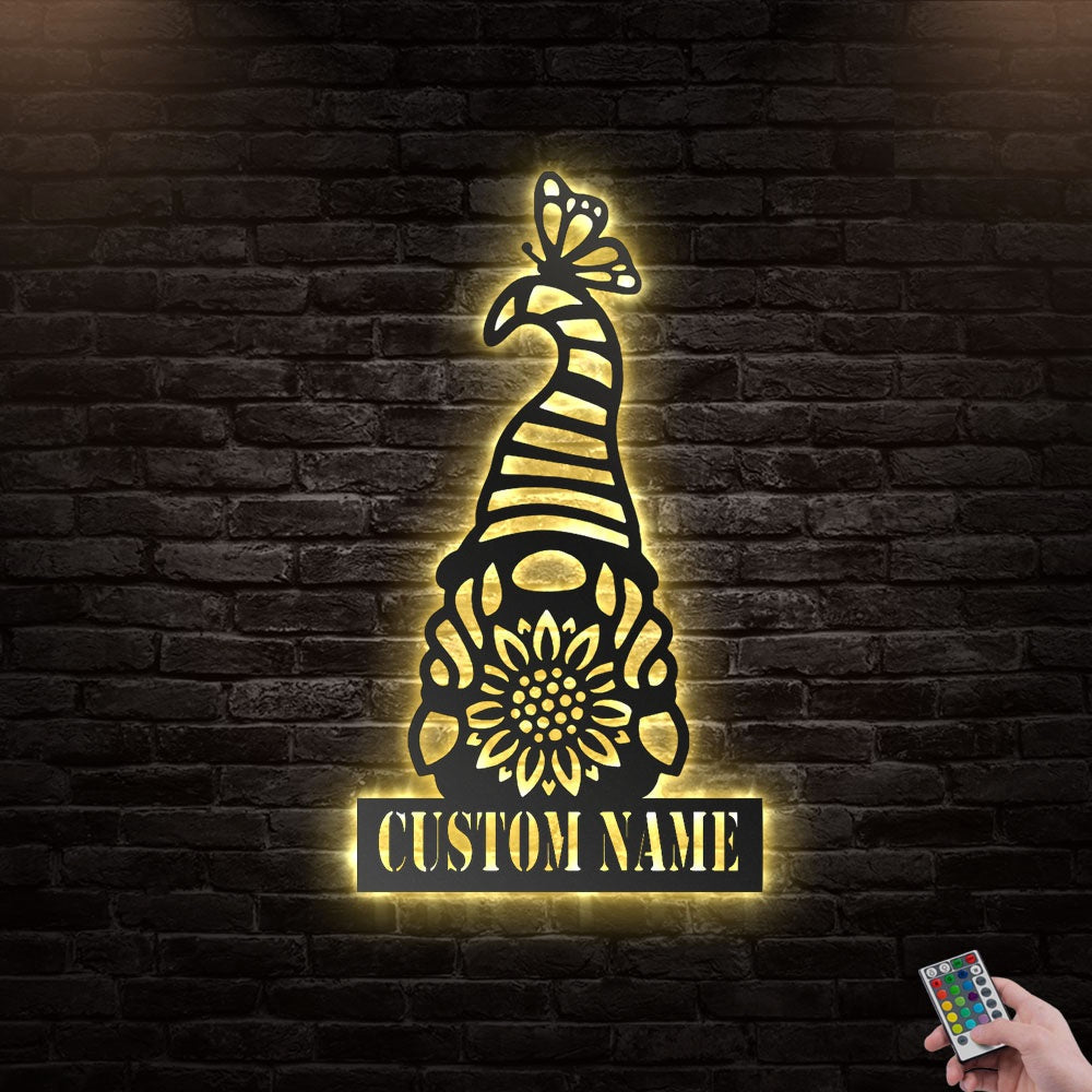 12"x12" Gnome Bee Honey Sunflower Personalized - Led Light Metal - Owls Matrix LTD