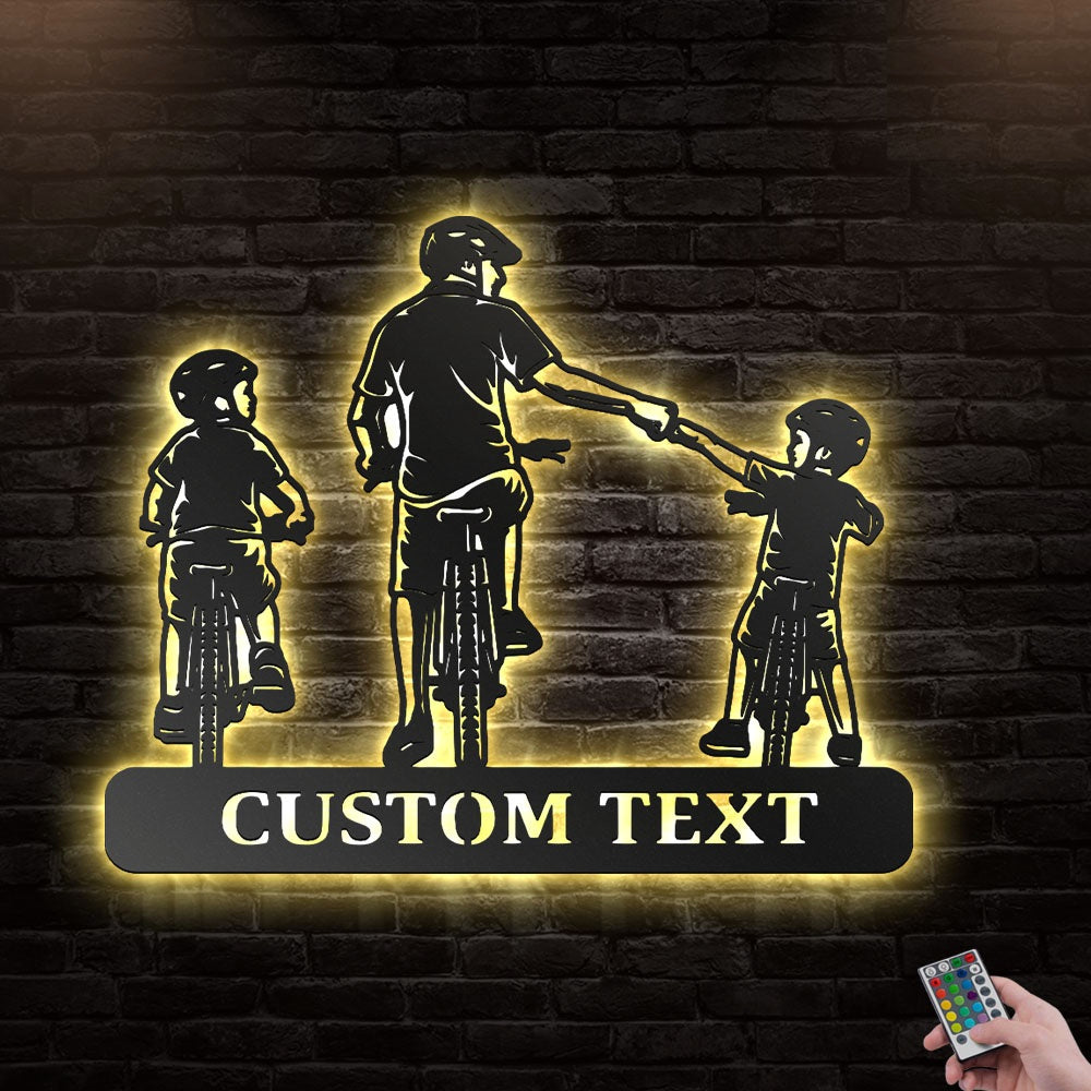 12"x12" Bike BMX Dad and Son Personalized - Led Light Metal - Owls Matrix LTD