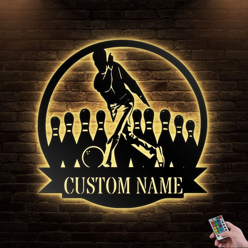 12*12 Inch (30*30cm) Bowling Man Personalized - Led Light Metal - Owls Matrix LTD