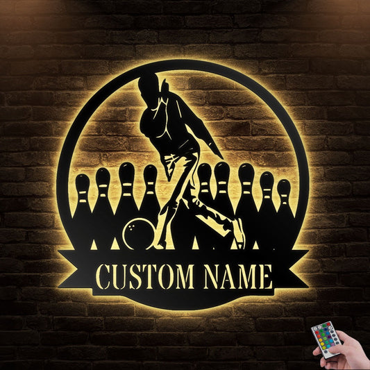 12*12 Inch (30*30cm) Bowling Man Personalized - Led Light Metal - Owls Matrix LTD