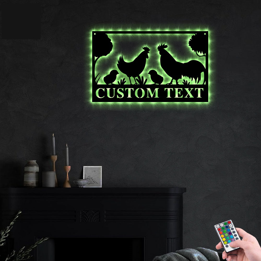 Chicken Farm Led Lights Metal Wall Art Personalized - Led Light Metal - Owls Matrix LTD