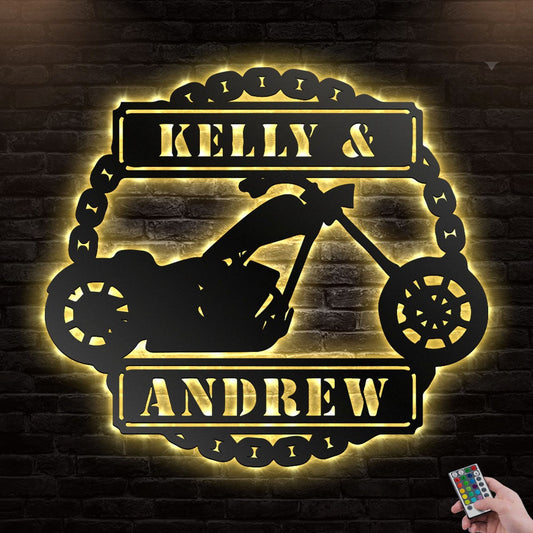 12"x12" Chopper Led Lights Metal Wall Art Personalized - Led Light Metal - Owls Matrix LTD