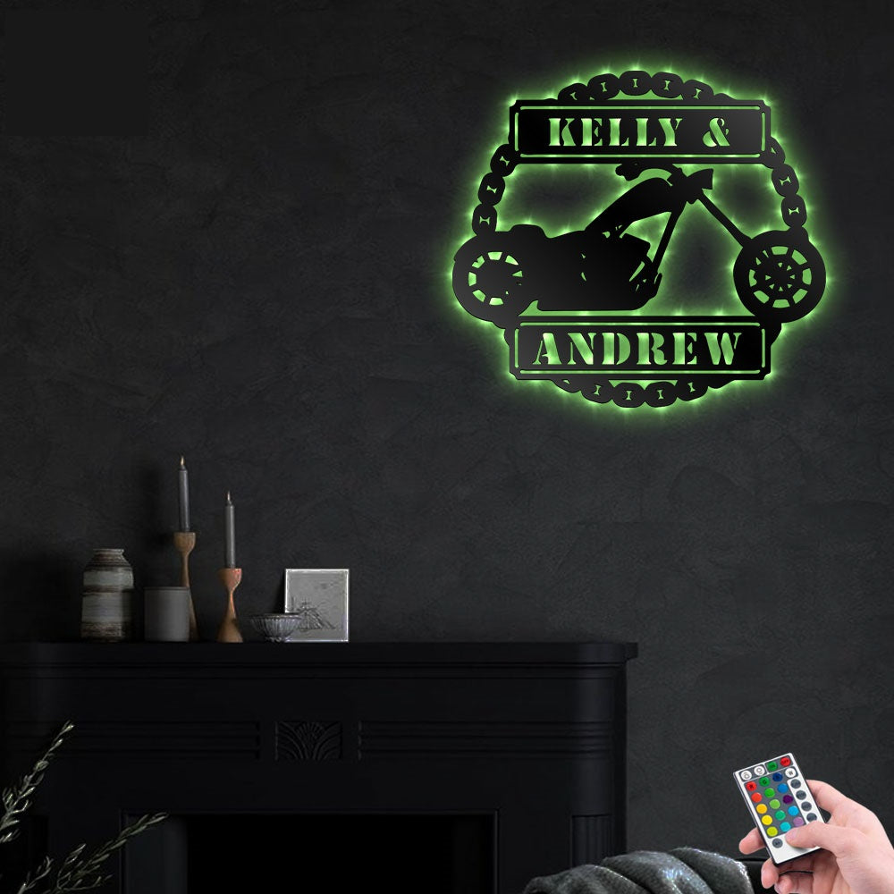 Chopper Led Lights Metal Wall Art Personalized - Led Light Metal - Owls Matrix LTD