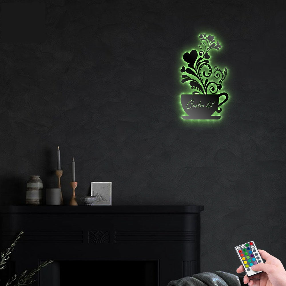 Coffee Cup Bar Caffeine Lover Led Lights Metal Wall Art Personalized - Led Light Metal - Owls Matrix LTD