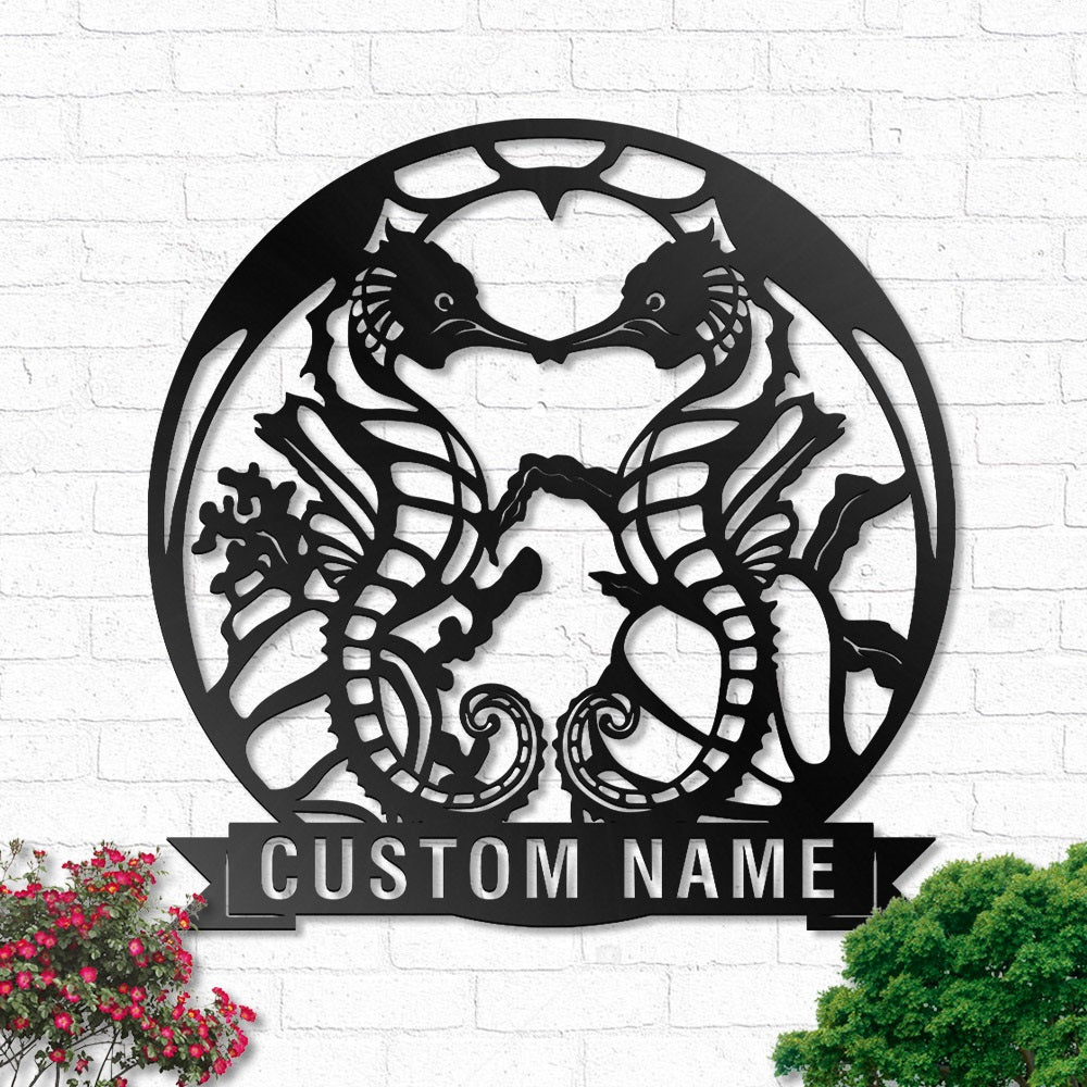 Seahorse Couple Seahorse Kiss Personalized - Led Light Metal - Owls Matrix LTD