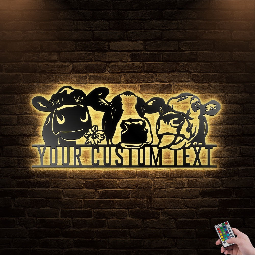 12"x12" Heifer Cows Funny Farm Animal Face Head Farmhouse Personalized - Led Light Metal - Owls Matrix LTD