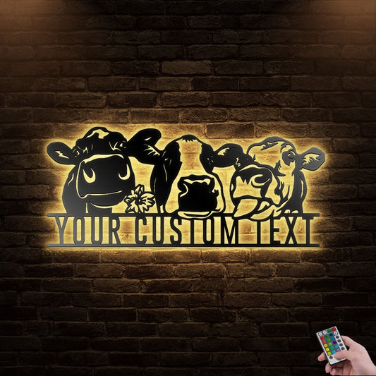 12"x12" Heifer Cows Funny Farm Animal Face Head Farmhouse Personalized - Led Light Metal - Owls Matrix LTD