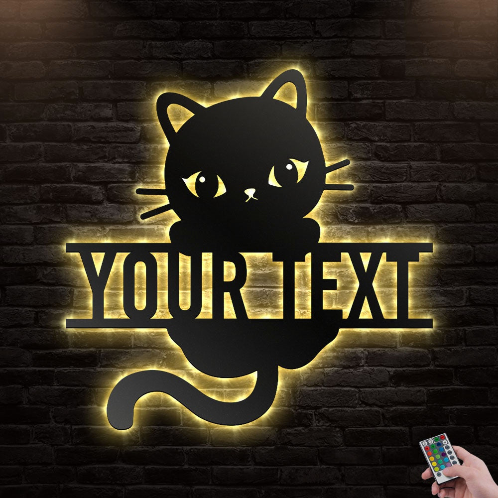 12"x12" Cat Cute Cat Personalized - Led Light Metal - Owls Matrix LTD