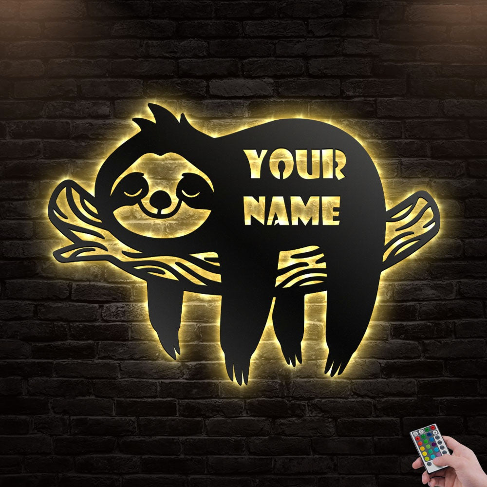 12*12 Inch (30*30cm) Sloth Cute Sloth Animals Personalized - Led Light Metal - Owls Matrix LTD