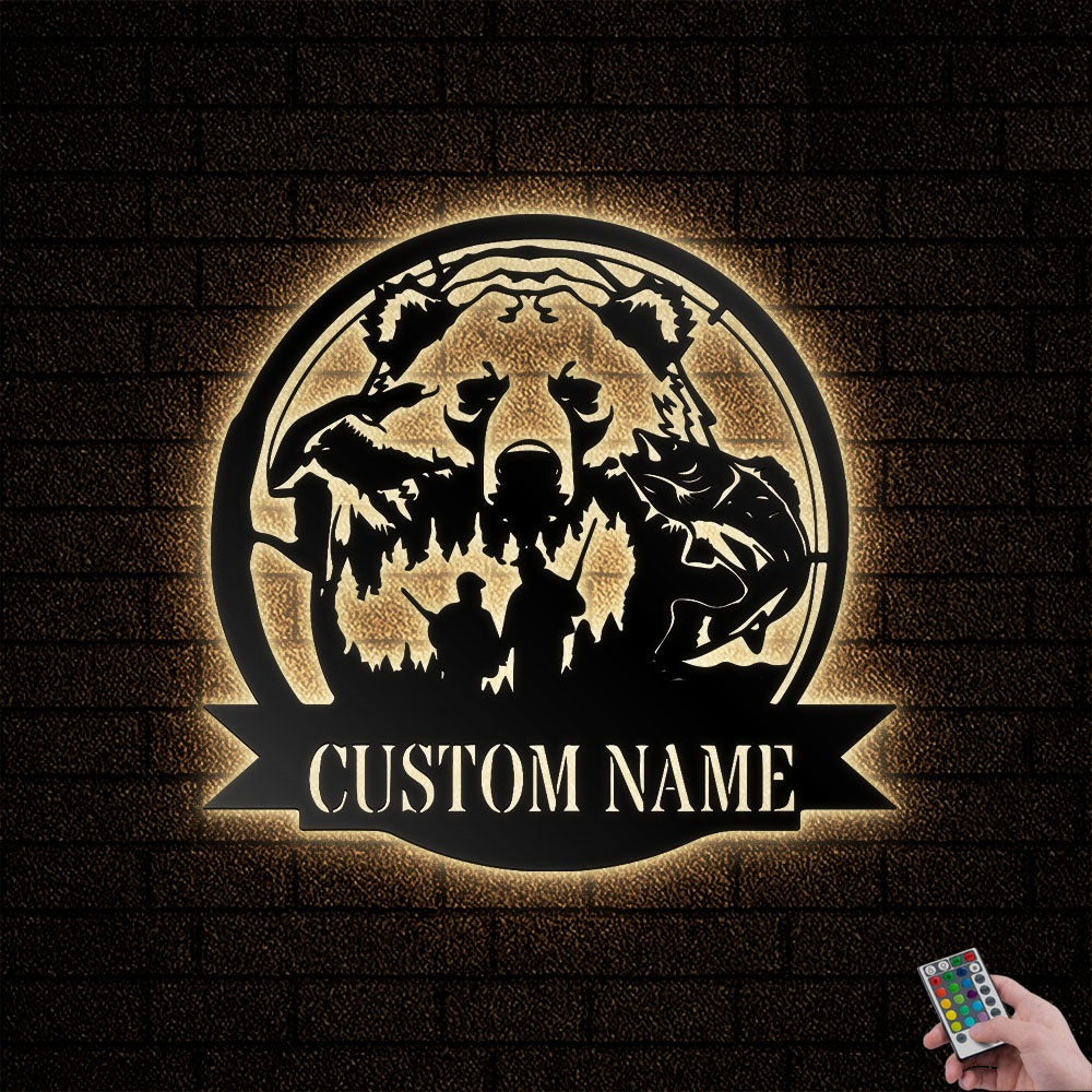 12"x12" Bear Hunting Partner Father And Son Personalized - Led Light Metal - Owls Matrix LTD