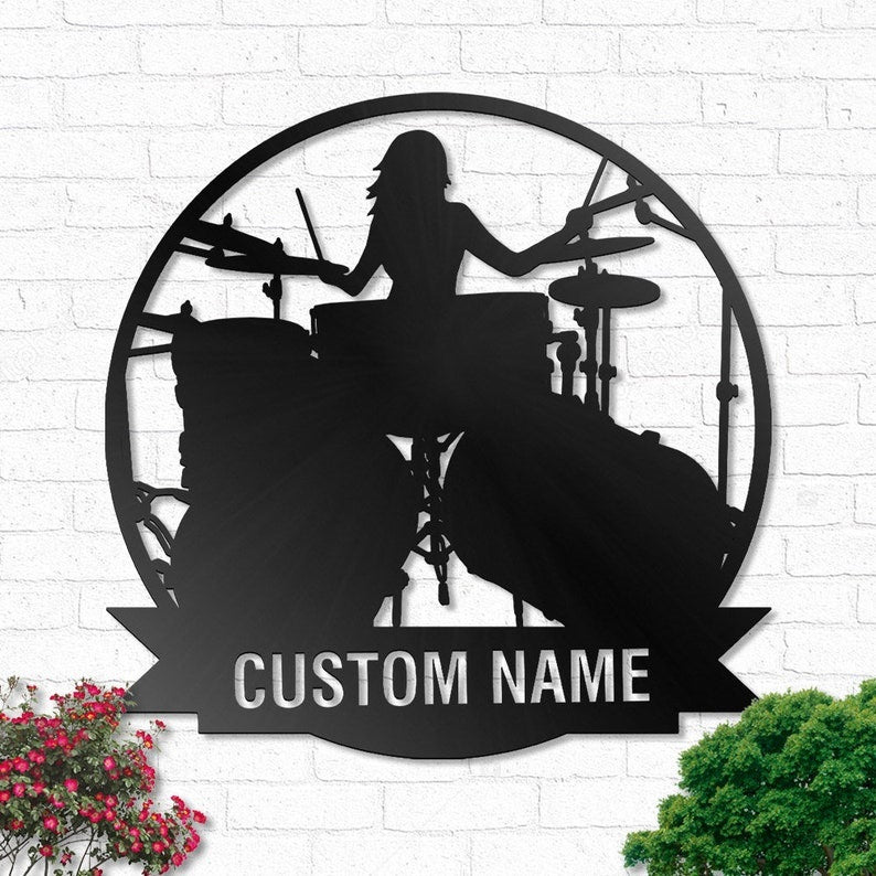 Drum Drummer Female Personalized - Led Light Metal - Owls Matrix LTD