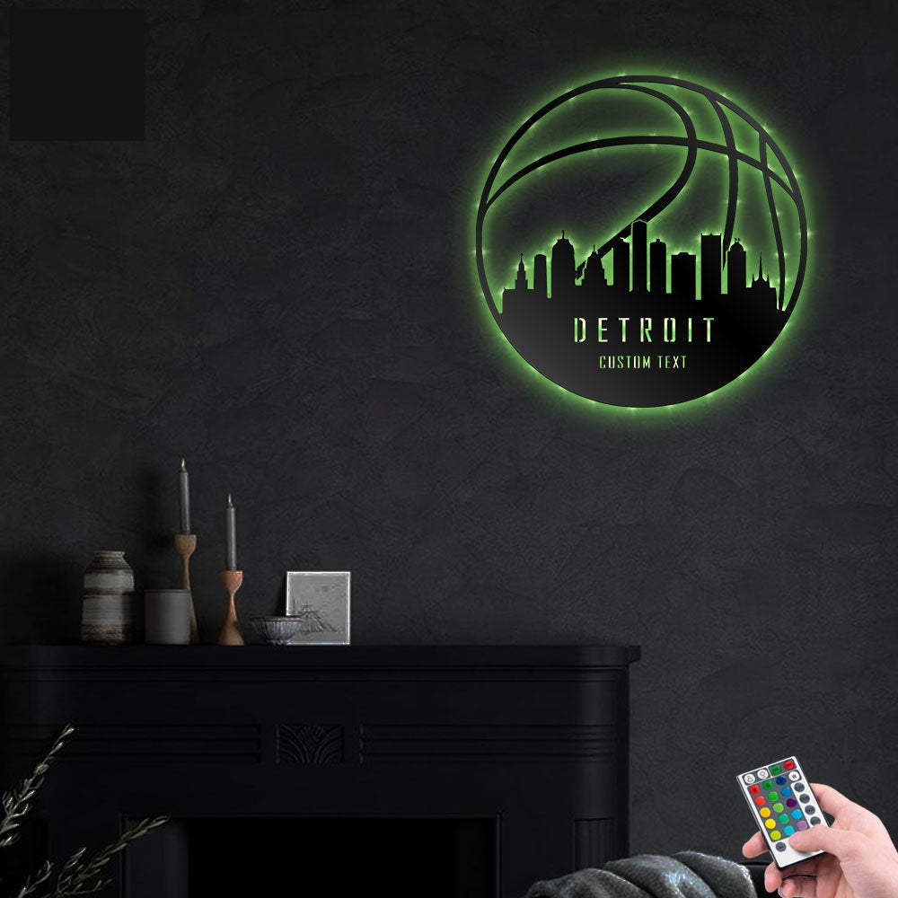 Basketball Detroit Personalized - Led Light Metal - Owls Matrix LTD