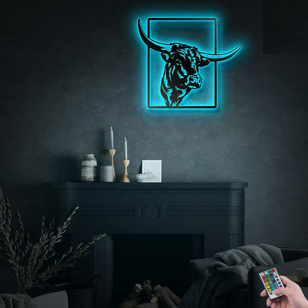 Buffalo Head Bull Face - Led Light Metal - Owls Matrix LTD