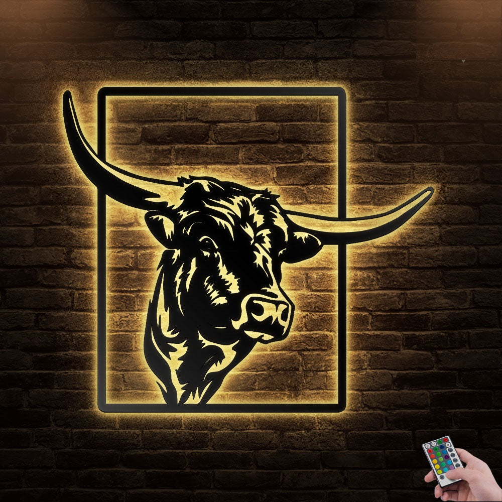 12"x12" Buffalo Head Bull Face - Led Light Metal - Owls Matrix LTD