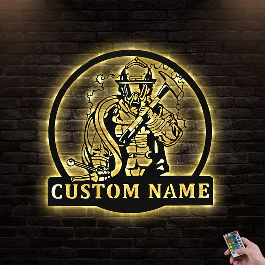 12*12 Inch (30*30cm) Firefighter Fireman Sign Personalized - Led Light Metal - Owls Matrix LTD