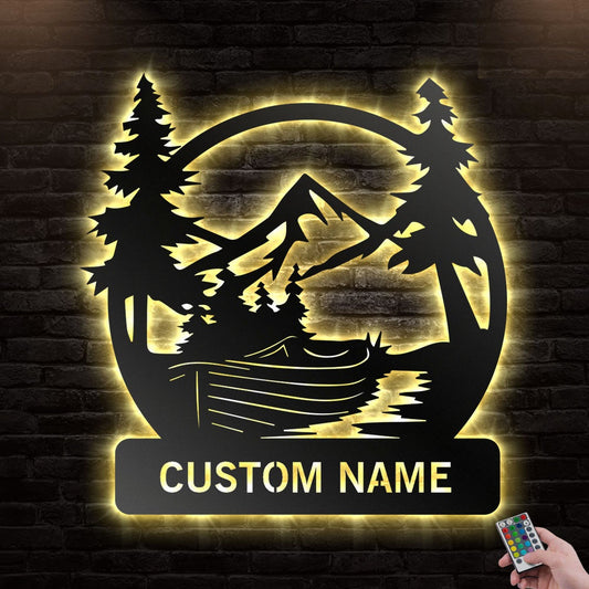 12"x12" Fishing Boat Lake Life Personalized - Led Light Metal - Owls Matrix LTD