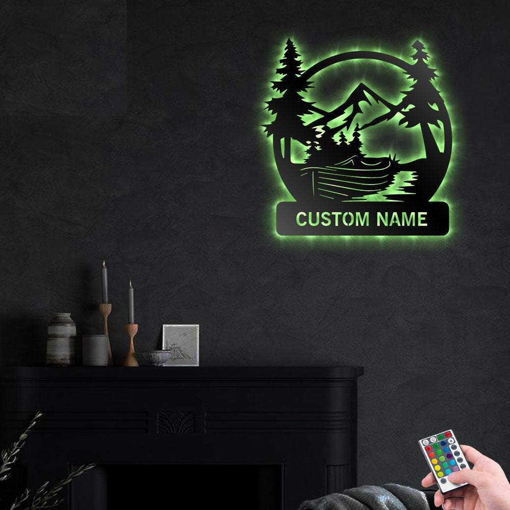 Fishing Boat Lake Life Personalized - Led Light Metal - Owls Matrix LTD