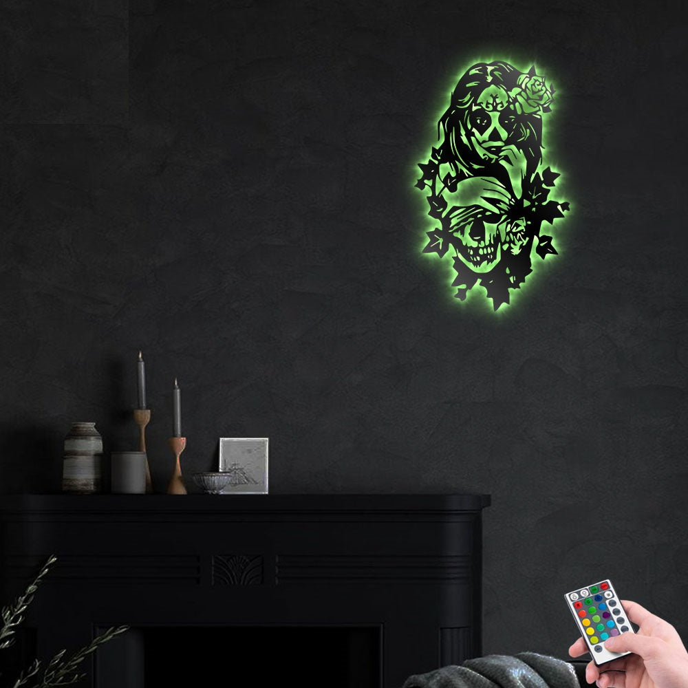 12"x12" Sugar Skull Heart Style - Led Light Metal - Owls Matrix LTD