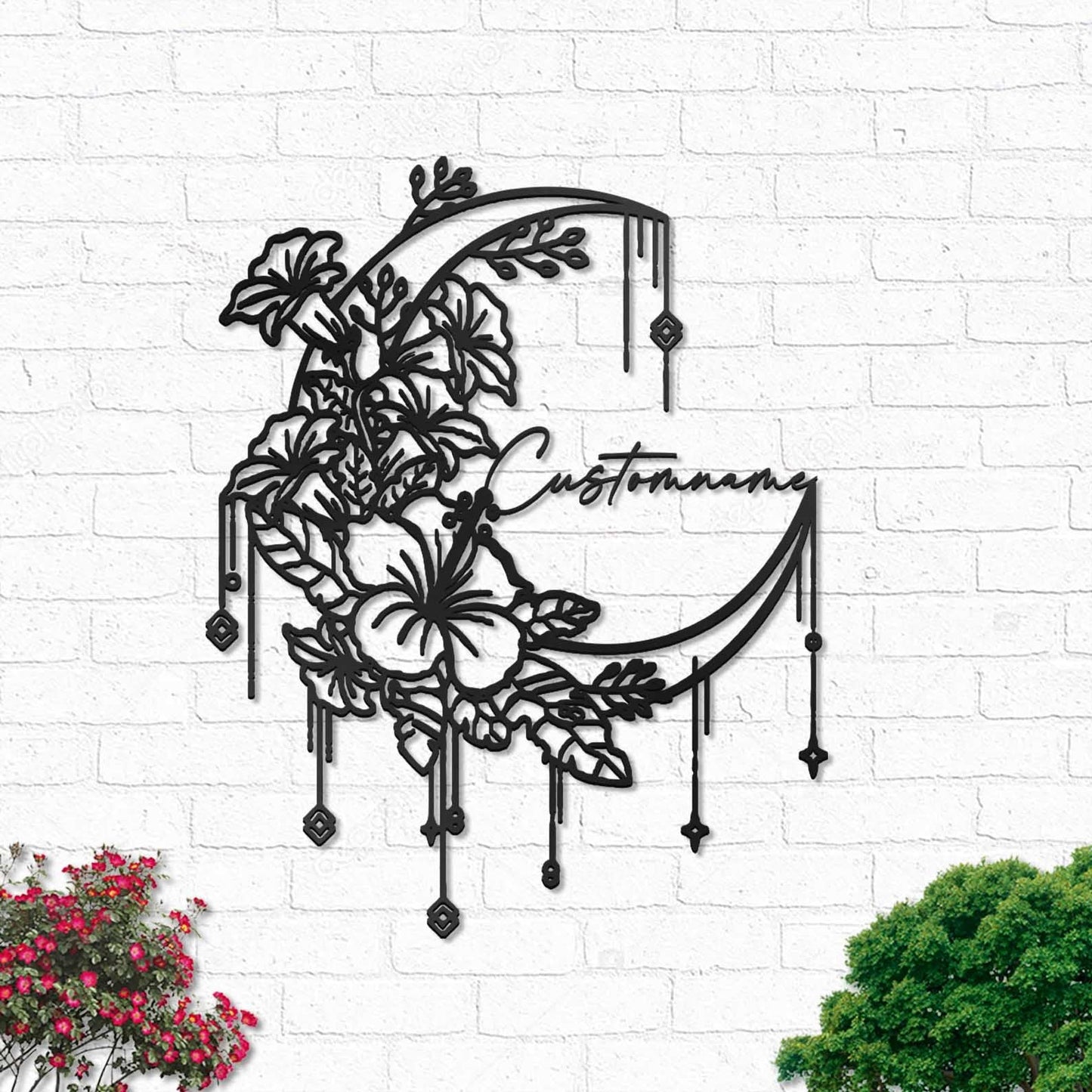 Flower Floral Moon Personalized - Led Light Metal - Owls Matrix LTD