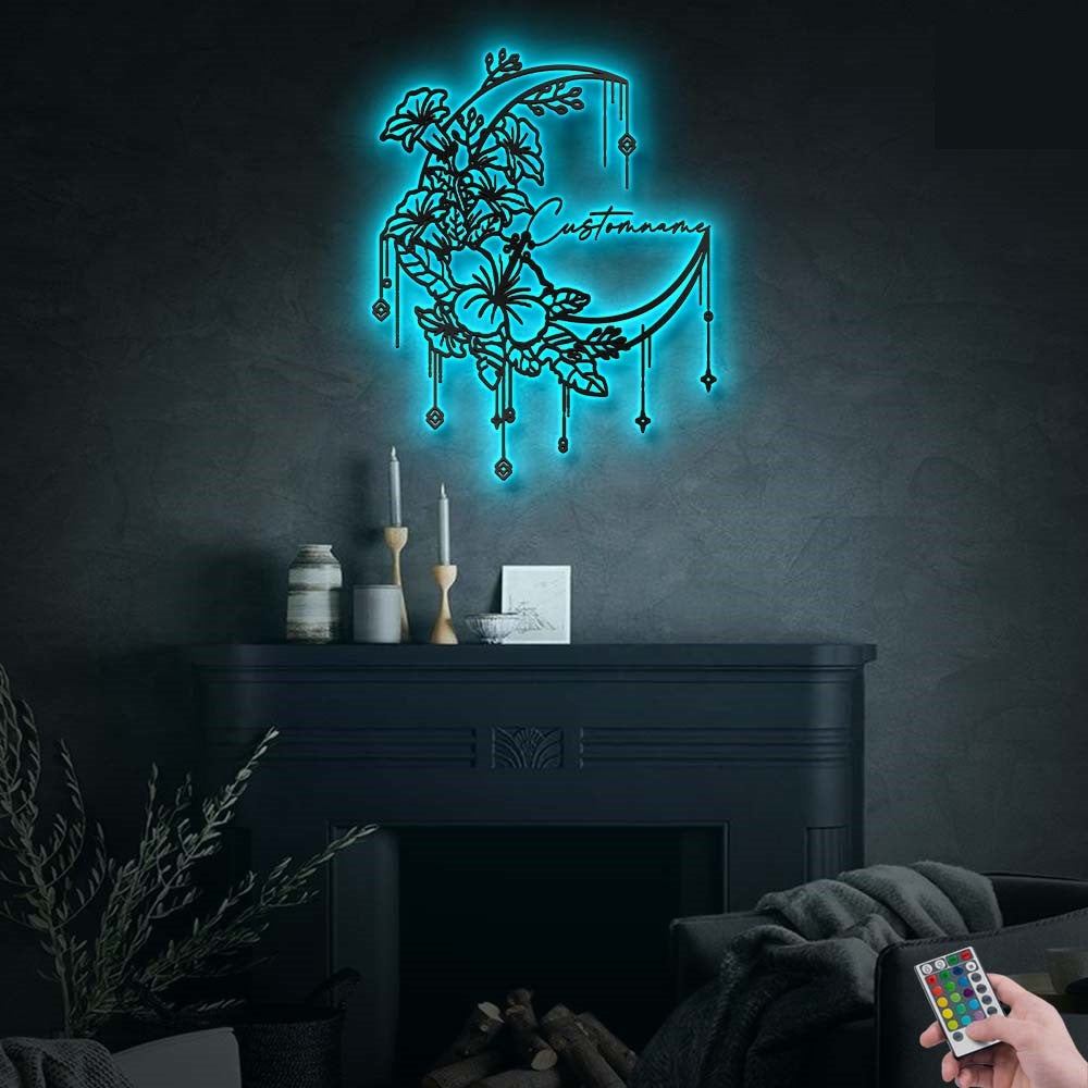 Flower Floral Moon Personalized - Led Light Metal - Owls Matrix LTD