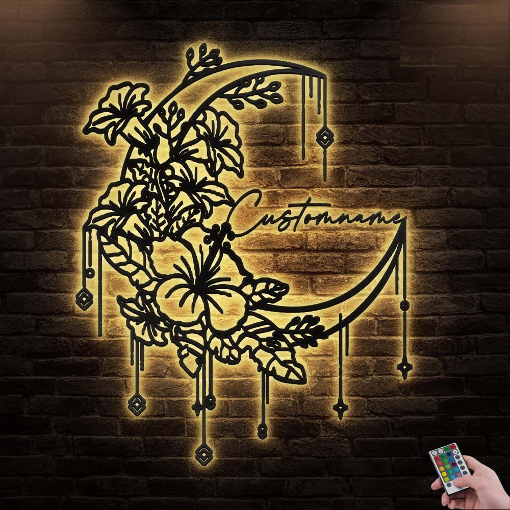 12"x12" Flower Floral Moon Personalized - Led Light Metal - Owls Matrix LTD