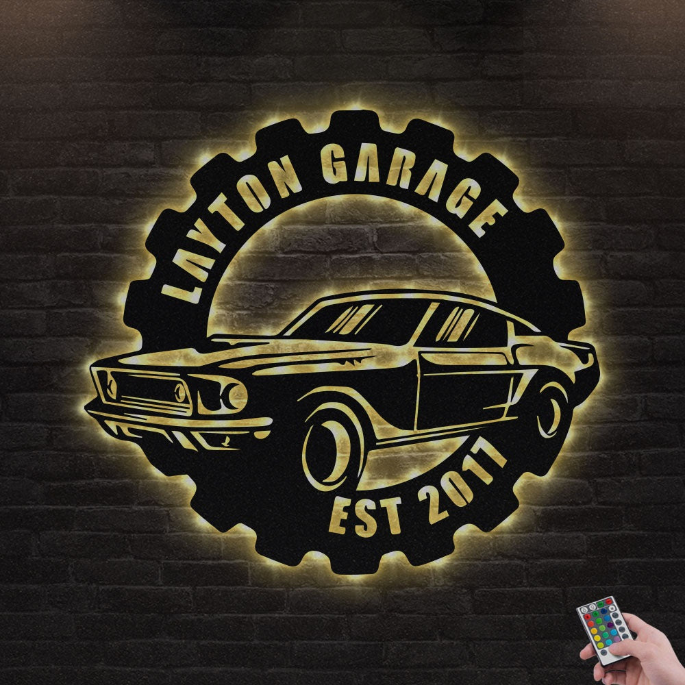 12"x12" Garage With Established Date Personalized - Led Light Metal - Owls Matrix LTD