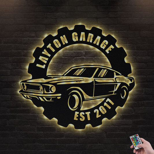 12"x12" Garage With Established Date Personalized - Led Light Metal - Owls Matrix LTD