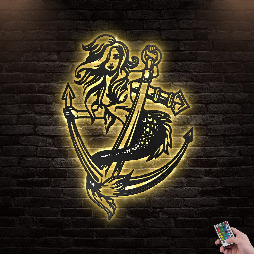 12"x12" Mermaid Girl Fish Tail Boat - Led Light Metal - Owls Matrix LTD