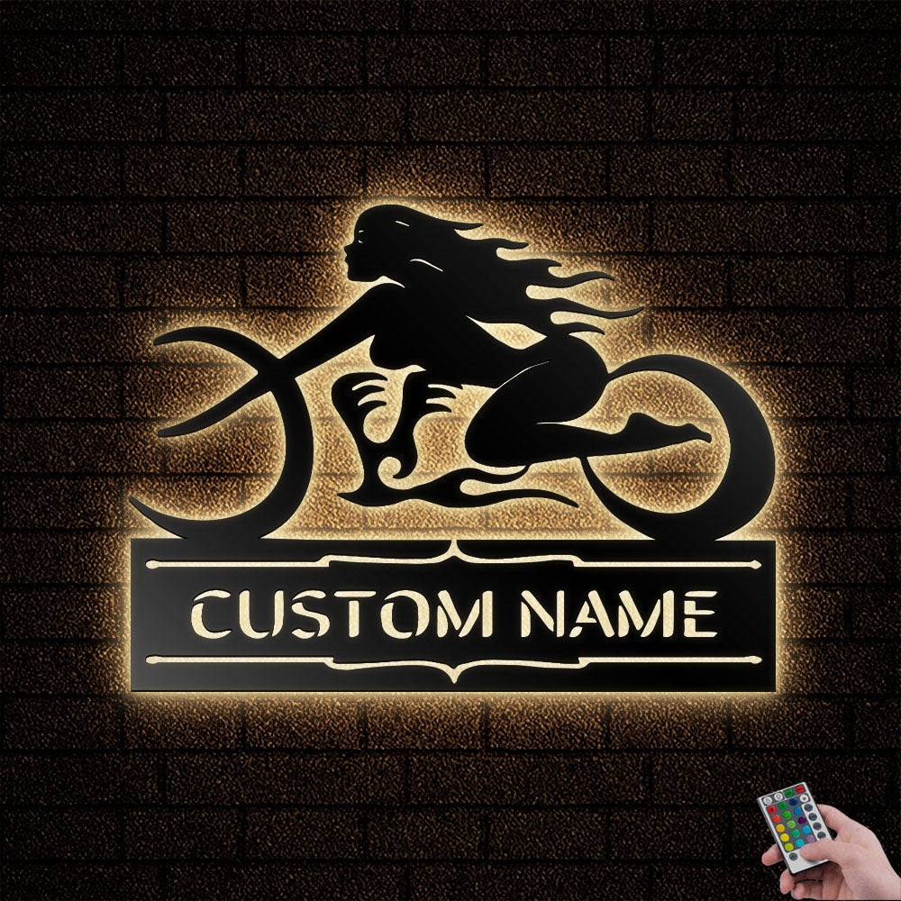 12"x12" Woman Girls Ride Woman Driving Personalized - Led Light Metal - Owls Matrix LTD