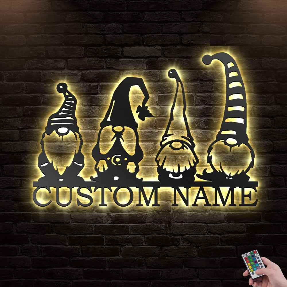 12"x12" Gnome Garden Four Personalized - Led Light Metal - Owls Matrix LTD