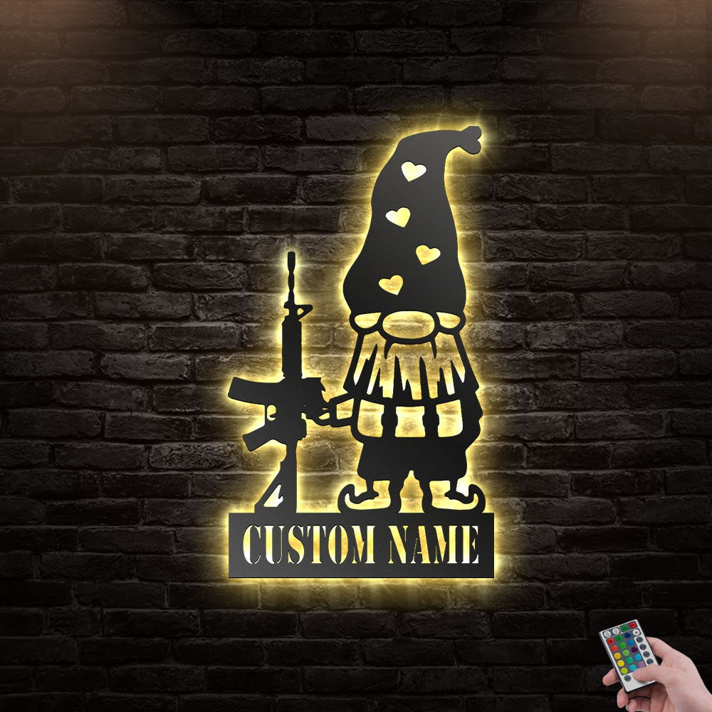 12"x12" Gnome Gun Cute Style Personalized - Led Light Metal - Owls Matrix LTD