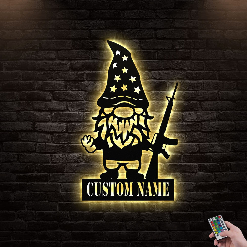 12"x12" Gnome Gun Style Personalized - Led Light Metal - Owls Matrix LTD