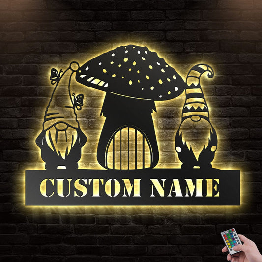 12"x12" Gnome Gnome Mushroom Personalized - Led Light Metal - Owls Matrix LTD