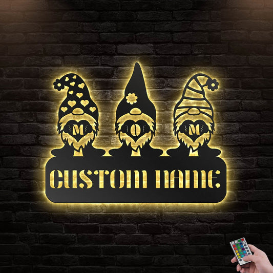 12"x12" Bird Gnomes Mom Personalized - Led Light Metal - Owls Matrix LTD