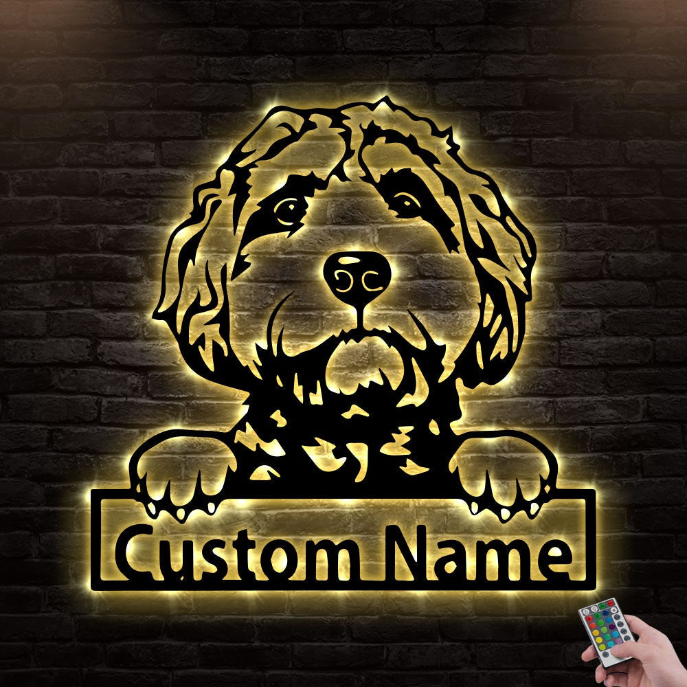 12"x12" Goldendoodle Love Dogs Personalized - Led Light Metal - Owls Matrix LTD