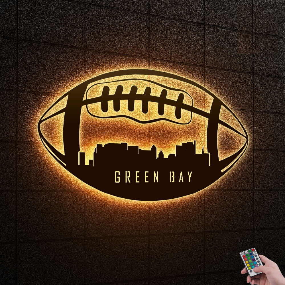 12"x12" Football Green Bay Personalized - Led Light Metal - Owls Matrix LTD