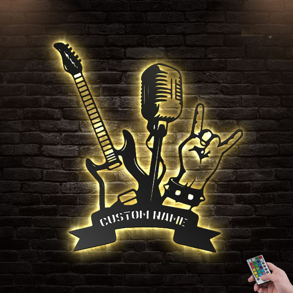 12"x12" Guitar And Micro Personalized - Led Light Metal - Owls Matrix LTD