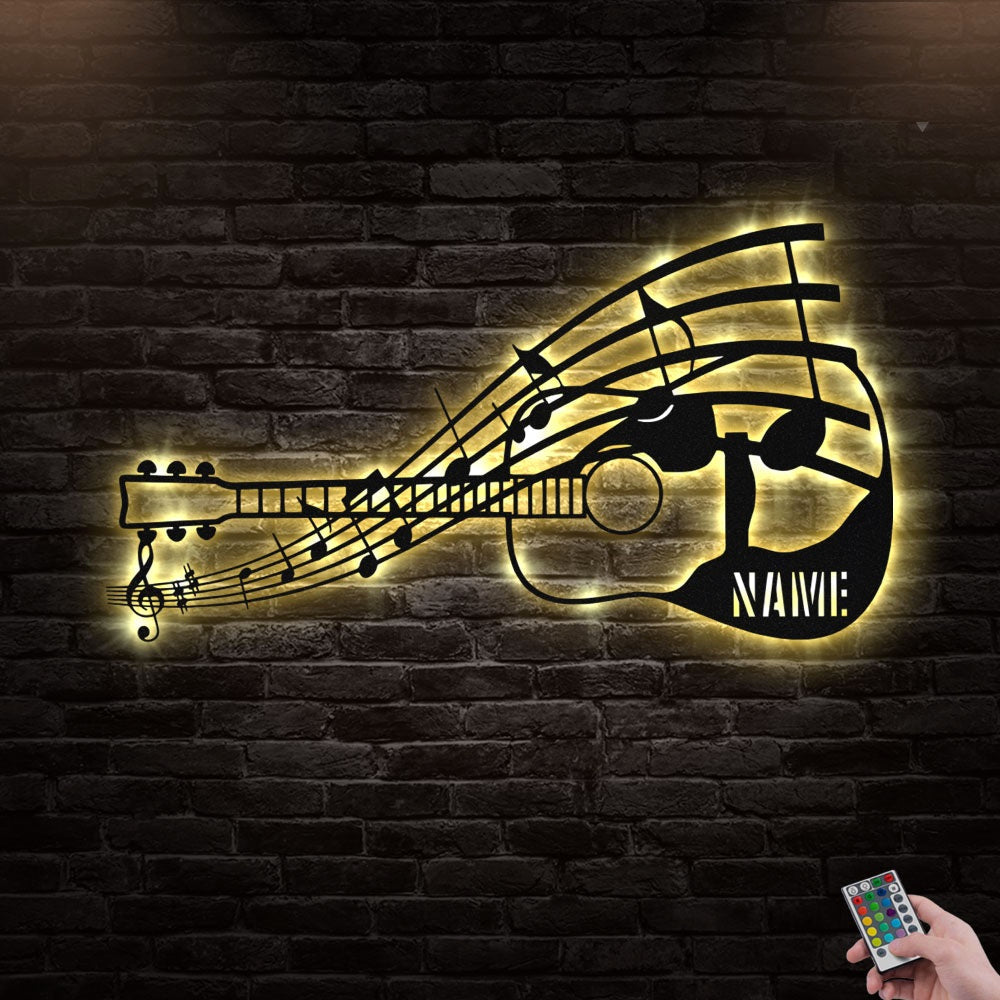 12"x12" Guitar Music Is My Love Personalized - Led Light Metal - Owls Matrix LTD